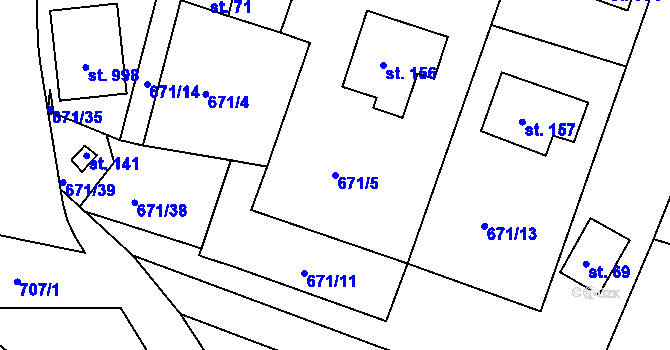 Parcela st. 671/5 v KÚ Podhrad, Katastrální mapa