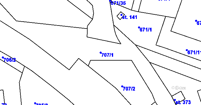 Parcela st. 707/1 v KÚ Podhrad, Katastrální mapa