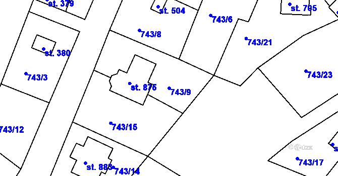 Parcela st. 743/9 v KÚ Podhrad, Katastrální mapa