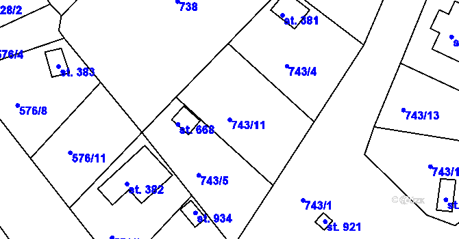 Parcela st. 743/11 v KÚ Podhrad, Katastrální mapa