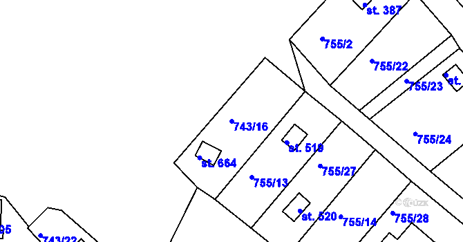 Parcela st. 743/16 v KÚ Podhrad, Katastrální mapa