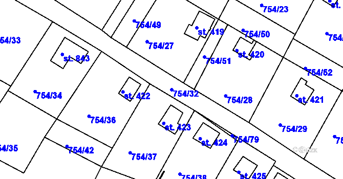 Parcela st. 754/32 v KÚ Podhrad, Katastrální mapa