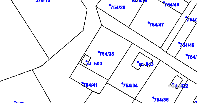 Parcela st. 754/33 v KÚ Podhrad, Katastrální mapa