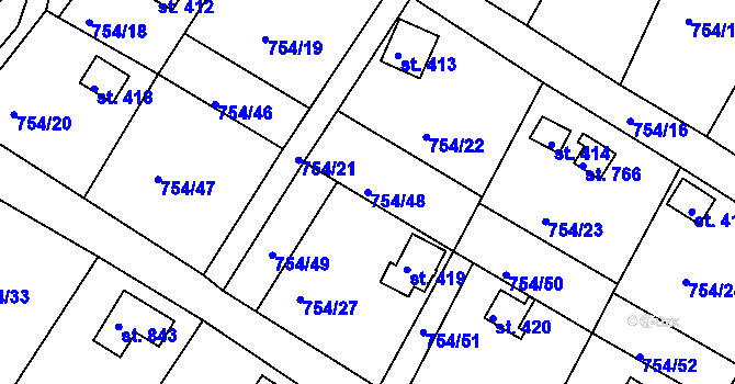 Parcela st. 754/48 v KÚ Podhrad, Katastrální mapa