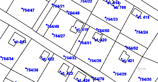 Parcela st. 754/51 v KÚ Podhrad, Katastrální mapa