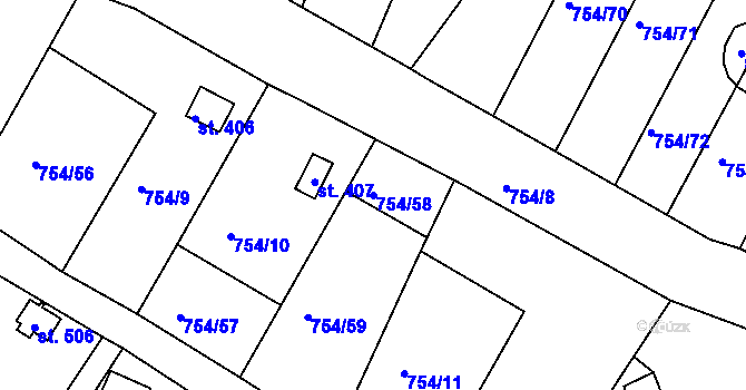 Parcela st. 754/58 v KÚ Podhrad, Katastrální mapa