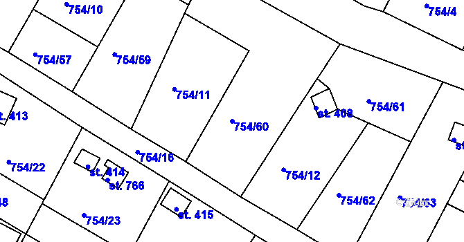 Parcela st. 754/60 v KÚ Podhrad, Katastrální mapa