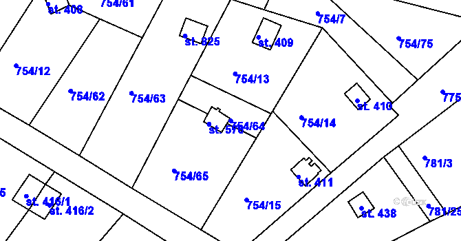 Parcela st. 754/64 v KÚ Podhrad, Katastrální mapa