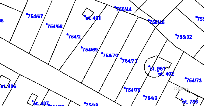Parcela st. 754/70 v KÚ Podhrad, Katastrální mapa