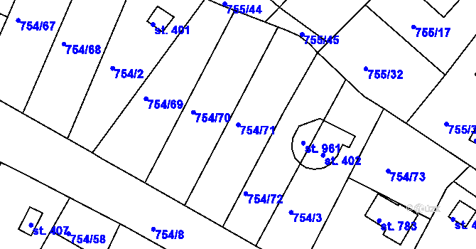 Parcela st. 754/71 v KÚ Podhrad, Katastrální mapa