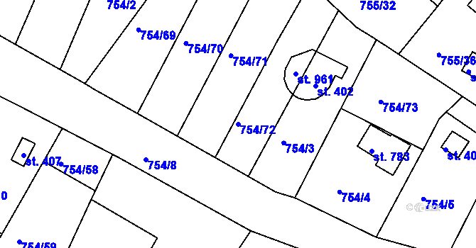 Parcela st. 754/72 v KÚ Podhrad, Katastrální mapa