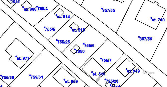 Parcela st. 755/6 v KÚ Podhrad, Katastrální mapa