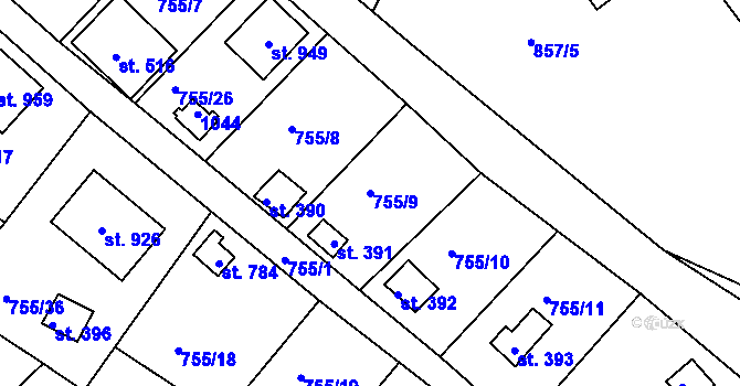 Parcela st. 755/9 v KÚ Podhrad, Katastrální mapa