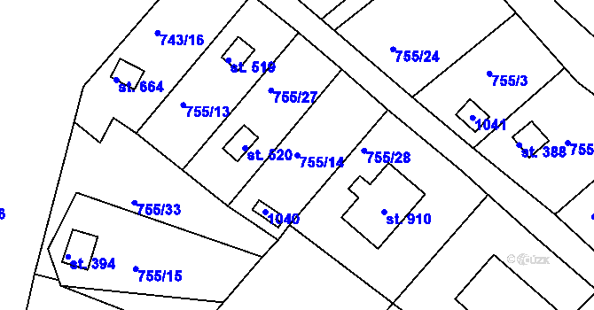 Parcela st. 755/14 v KÚ Podhrad, Katastrální mapa