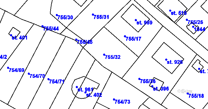 Parcela st. 755/32 v KÚ Podhrad, Katastrální mapa