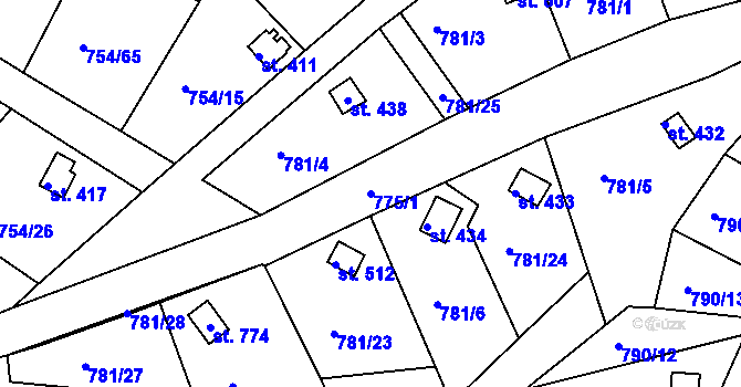 Parcela st. 775/1 v KÚ Podhrad, Katastrální mapa