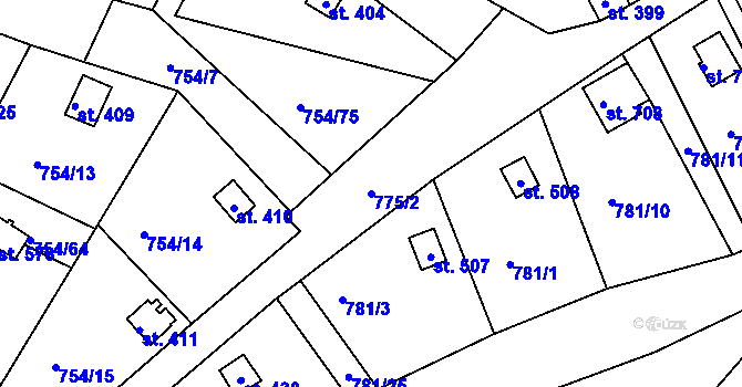 Parcela st. 775/2 v KÚ Podhrad, Katastrální mapa