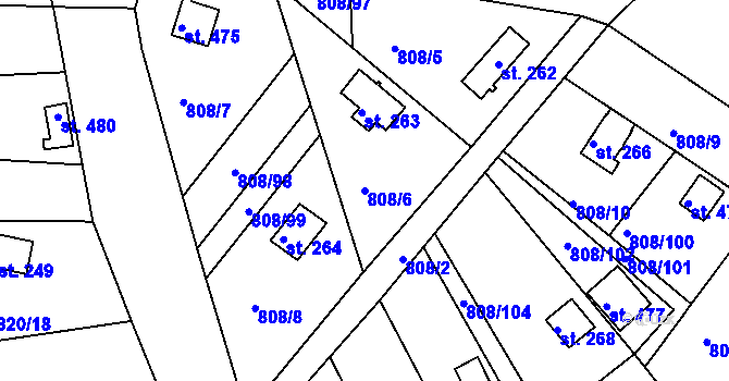 Parcela st. 808/6 v KÚ Podhrad, Katastrální mapa