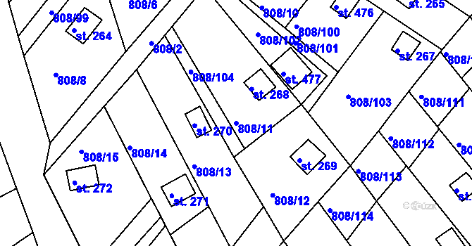 Parcela st. 808/11 v KÚ Podhrad, Katastrální mapa