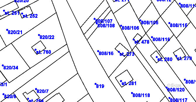 Parcela st. 808/16 v KÚ Podhrad, Katastrální mapa