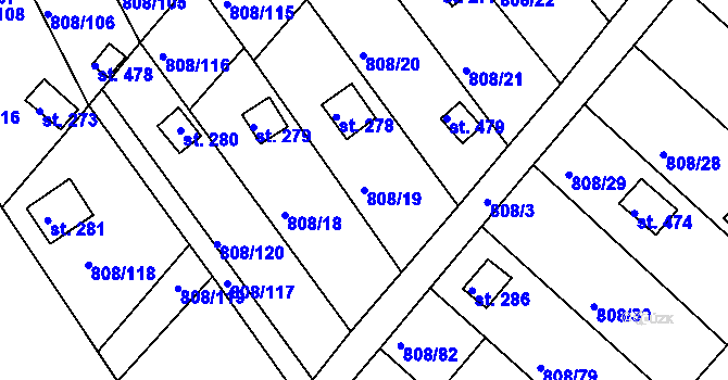 Parcela st. 808/19 v KÚ Podhrad, Katastrální mapa
