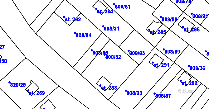 Parcela st. 808/32 v KÚ Podhrad, Katastrální mapa