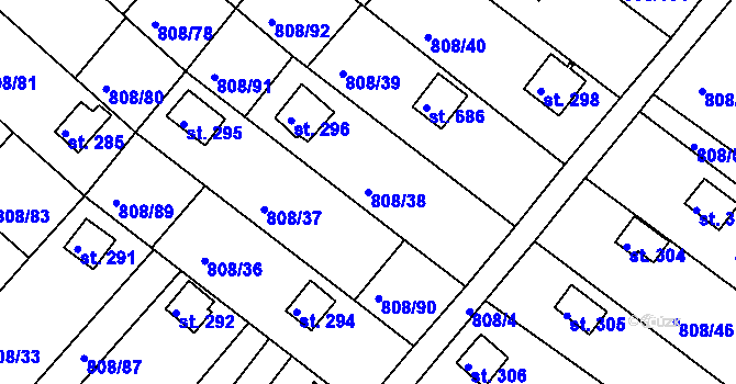 Parcela st. 808/38 v KÚ Podhrad, Katastrální mapa