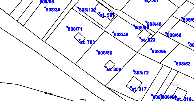 Parcela st. 808/50 v KÚ Podhrad, Katastrální mapa