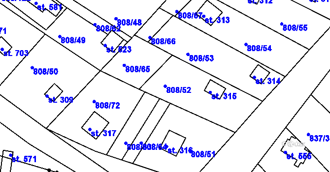 Parcela st. 808/52 v KÚ Podhrad, Katastrální mapa