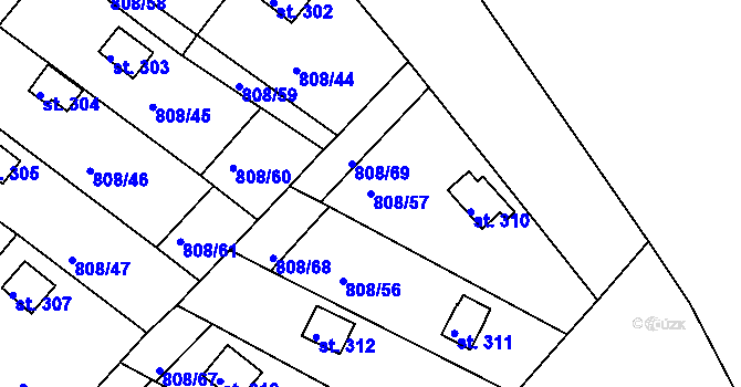 Parcela st. 808/57 v KÚ Podhrad, Katastrální mapa