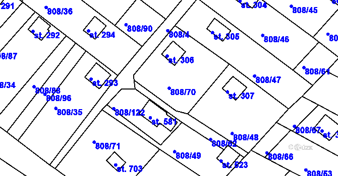 Parcela st. 808/70 v KÚ Podhrad, Katastrální mapa