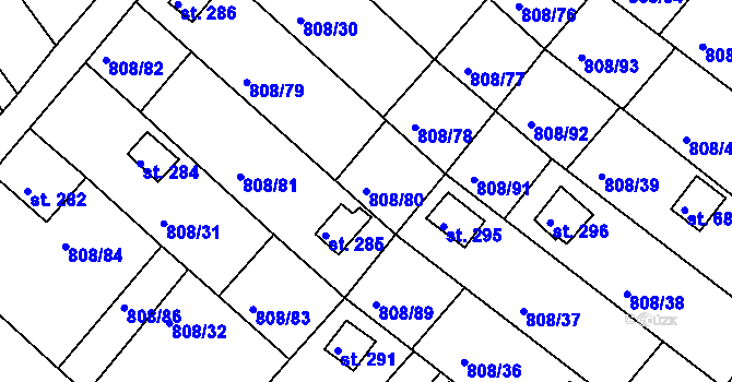 Parcela st. 808/80 v KÚ Podhrad, Katastrální mapa