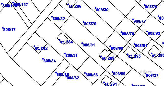 Parcela st. 808/81 v KÚ Podhrad, Katastrální mapa