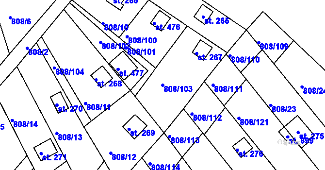 Parcela st. 808/103 v KÚ Podhrad, Katastrální mapa
