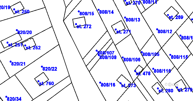 Parcela st. 808/107 v KÚ Podhrad, Katastrální mapa