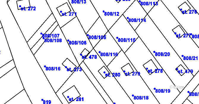 Parcela st. 808/116 v KÚ Podhrad, Katastrální mapa