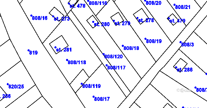 Parcela st. 808/120 v KÚ Podhrad, Katastrální mapa