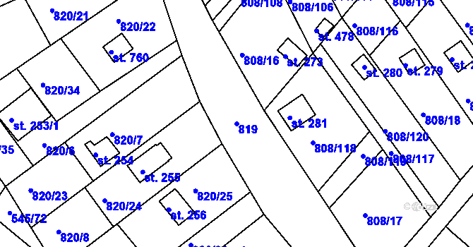 Parcela st. 819 v KÚ Podhrad, Katastrální mapa