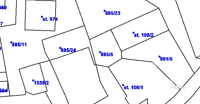 Parcela st. 885/5 v KÚ Podhrad, Katastrální mapa