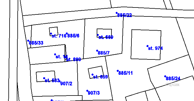 Parcela st. 885/7 v KÚ Podhrad, Katastrální mapa