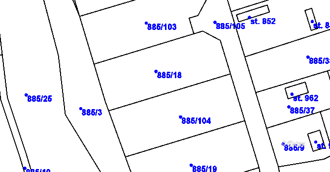 Parcela st. 885/18 v KÚ Podhrad, Katastrální mapa