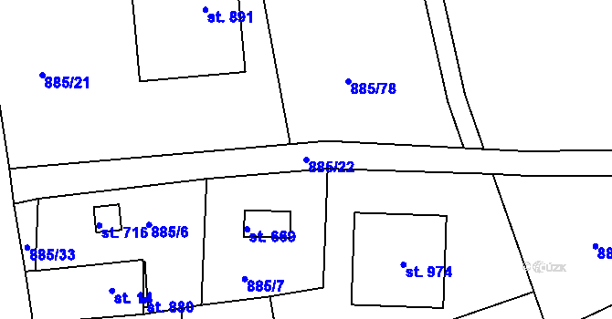 Parcela st. 885/22 v KÚ Podhrad, Katastrální mapa