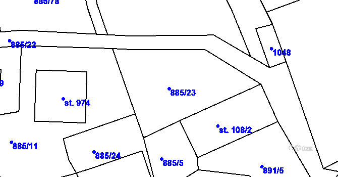 Parcela st. 885/23 v KÚ Podhrad, Katastrální mapa