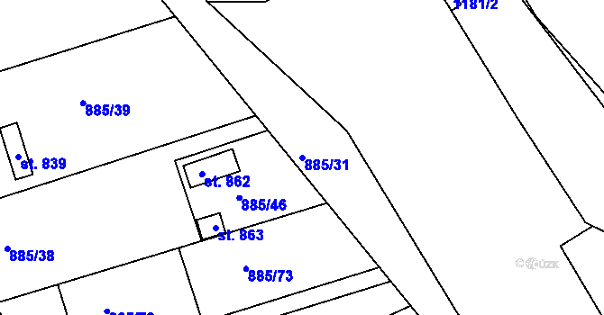 Parcela st. 885/31 v KÚ Podhrad, Katastrální mapa