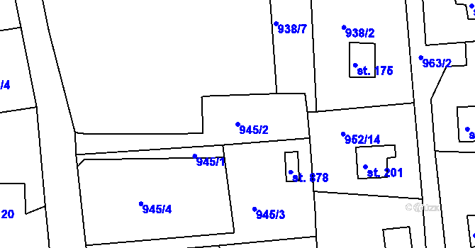 Parcela st. 945/2 v KÚ Podhrad, Katastrální mapa
