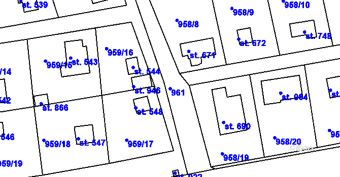 Parcela st. 961 v KÚ Podhrad, Katastrální mapa