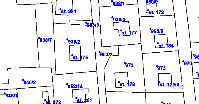 Parcela st. 963/2 v KÚ Podhrad, Katastrální mapa