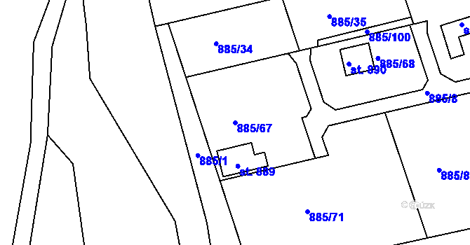 Parcela st. 885/67 v KÚ Podhrad, Katastrální mapa
