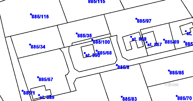 Parcela st. 885/68 v KÚ Podhrad, Katastrální mapa