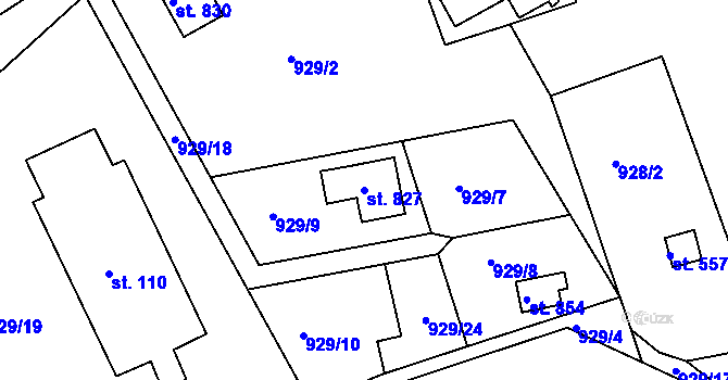 Parcela st. 827 v KÚ Podhrad, Katastrální mapa